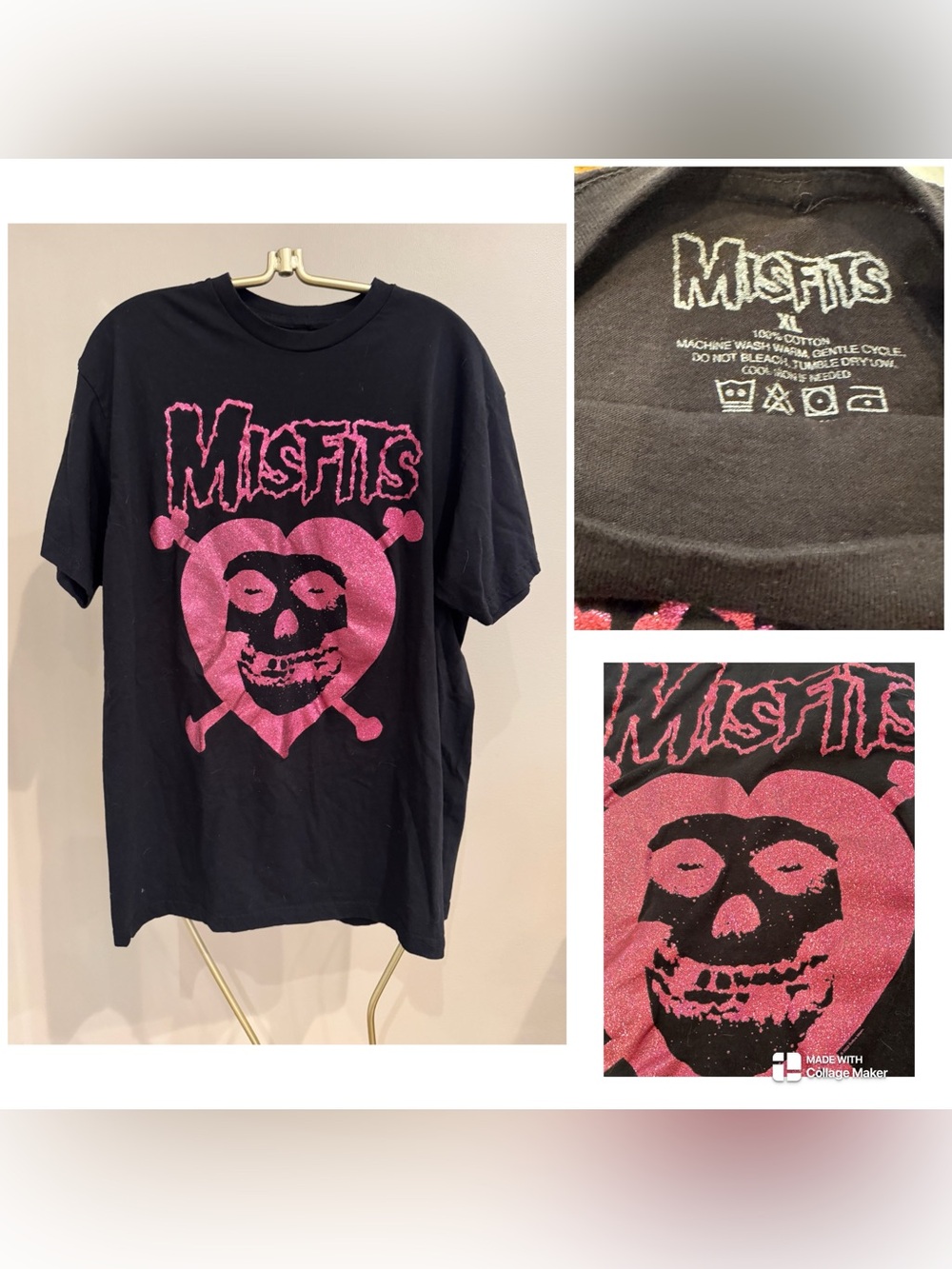 Misfits Fiend Skull Heart Pink Glitter T-shirt